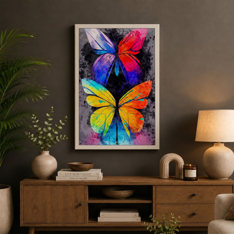 Geometric Butterflies Modern - Print, 30x20 - 76.2 x 50.8 cm, Cream Border