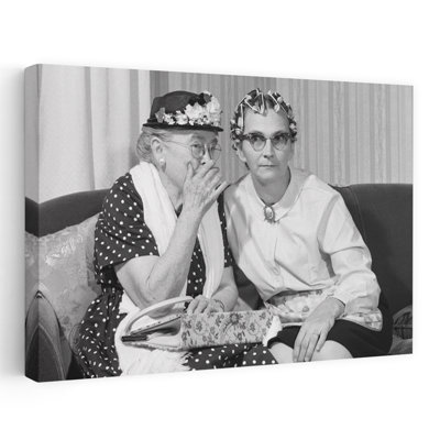 1960S Older Women On Couch Sharing Secret One In Flowered Hat One In Hair Curlers Classic Retro Vintage Wall Art