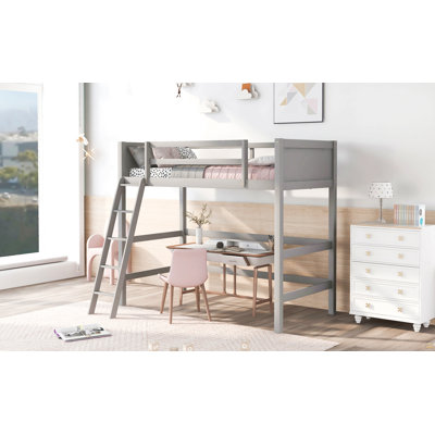 Lit mezzanine simple en bois massif avec échelle