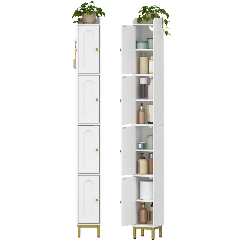 4-Tier Narrow Tall Storage Cabinet, Slim Bathroom Storage Cabinet with 4 Adjustable Feet and Shelves, Bathroom Organization for Small Space, Kitchen, Living Room, Laundry Room