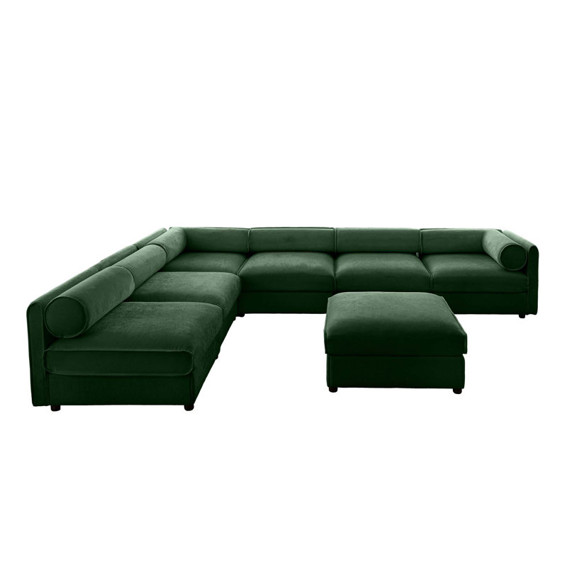 Cash 6-Seater Chenille Sectional Sofa with Ottoman, Chenille verte