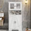 Armoire de rangement autoportante en lin avec portes en verre et tablettes réglables, armoire pour salle de bain, cuisine et salon-2084917565