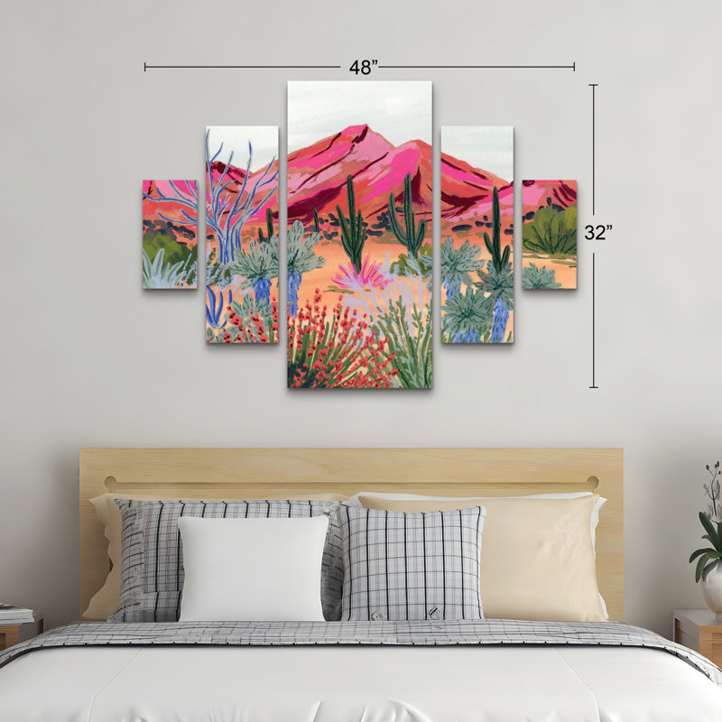 Ensemble de 5 panneaux muraux - Sarah Gesek «Bright Desert», art mural sur toile pour le salon, la chambre à coucher ou le bureau 