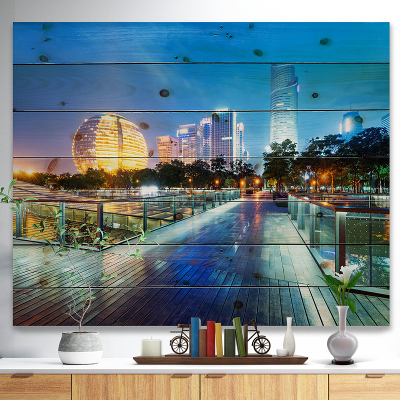Gratte-ciels china hangzhou-impression sur toile, Bois, H 36 po x l 46 po x P 1,5 po