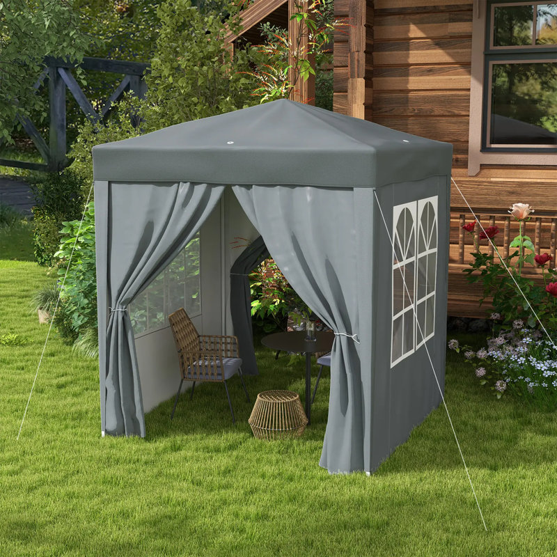 2 X 2m Pop Up Gazebo With 4 Removable Sidewalls, Waterproof Oxford Canopy Party Marquee, Powder Coated Steel Frame With Large Windows, Ropes & Stakes, Free Carrying Case, Grey