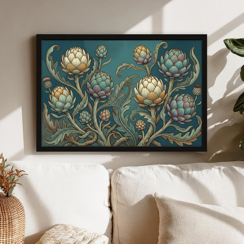 Art mural encadré en bois noir pour salon, chambre à coucher, bureau ou vestibule - décoration murale décorative avec motif artichaut