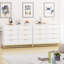 8 Drawer Double Dresser for Bedroom, Wooden Chest of Dressers, Modern Wooden Dresser Chest with Golden Handles, Beside Table, White