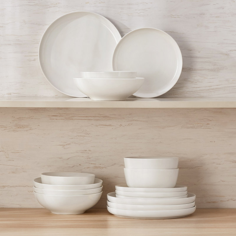 Piece Porcelain China Dinnerware Set - Service for 4, White/Ivory