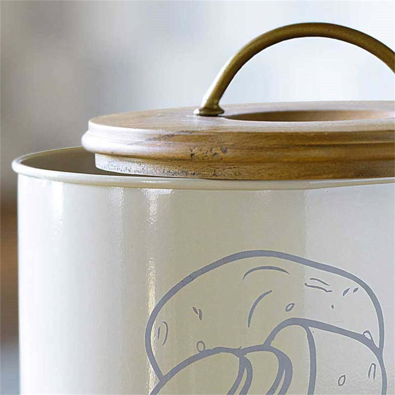 Bac de rangement durable pour pommes de terre en métal avec couvercle en bois - Pot de cuisine élégant pour le rangement organisé et esthétique