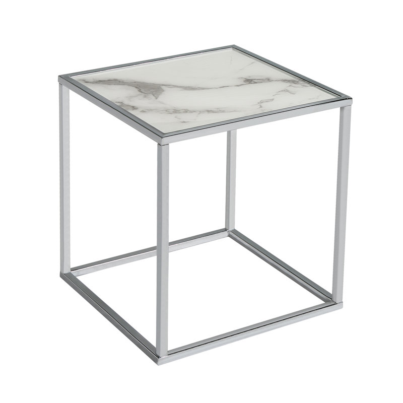 Polytric End Table, White, Chrome