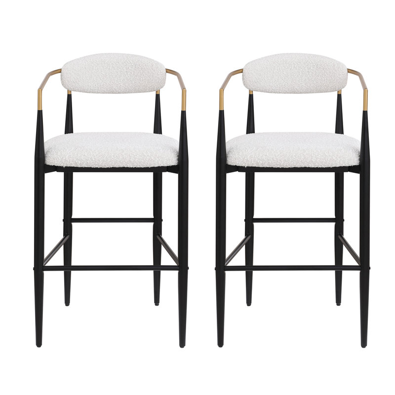 Barstools Set Of 2, Counter Height Upholstered Bar Stools With Back For Kitchen Island, Beige Fabric Seating Iron Legs 260LBS Weight Capacity