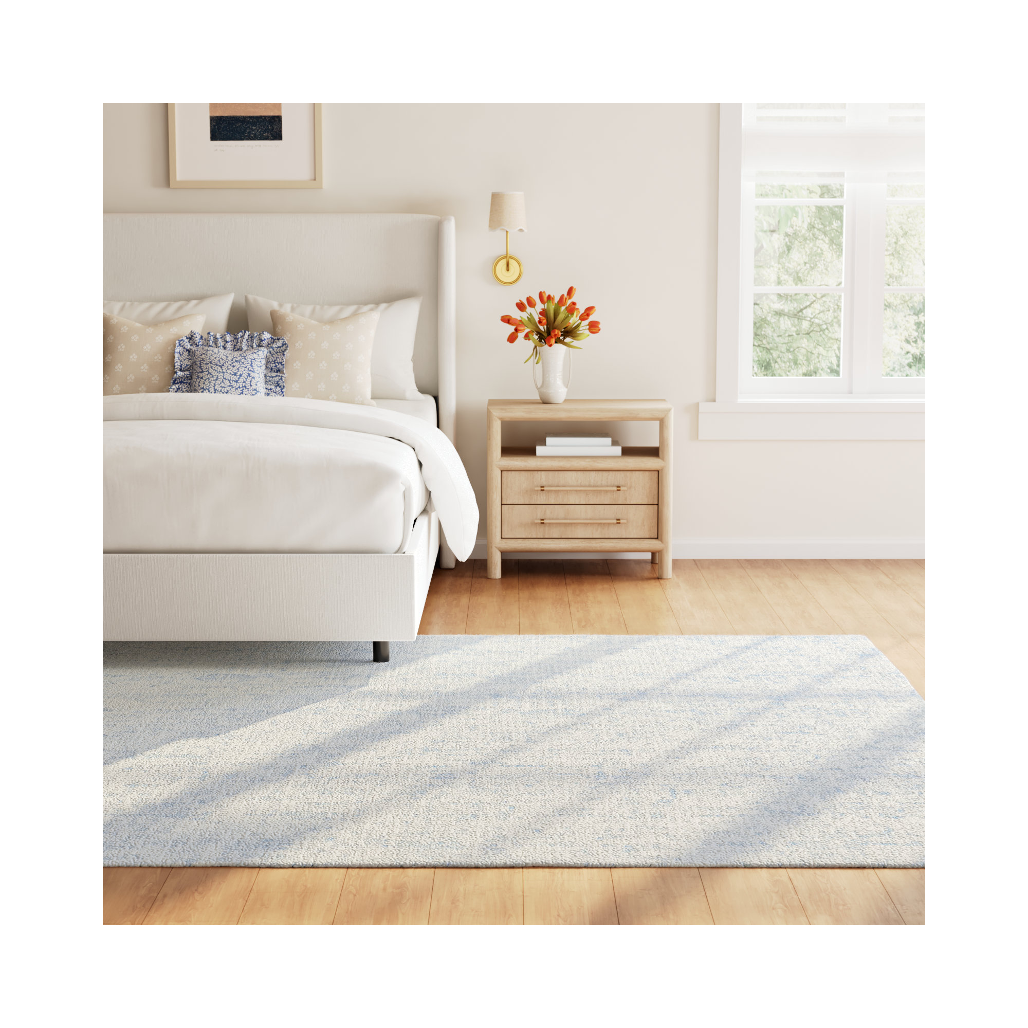Fredi Abstract Hand Tufted Wool/Cotton Area Rug in Light Blue/Ivory, Rectangle 10' x 14'