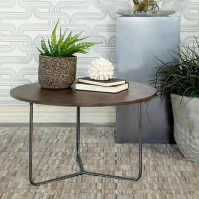 Natural Accent Table With Gunmetal Top