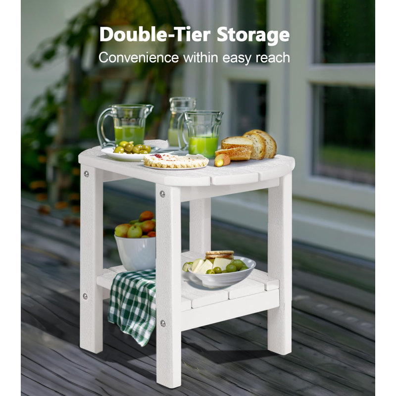 17 in. 2-Tier Rectangular HDPE Outdoor Side Table with Rounded Corners, White