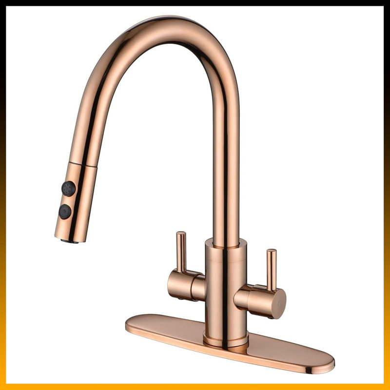 Robinet de cuisine en acier inoxydable avec douchette rétractable - robinet d'évier à 2 poignées pour la cuisine et le bar, robinet durable avec fonction de jet