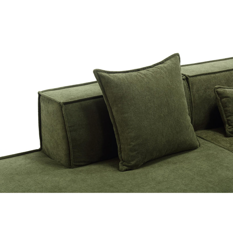Upholstered Sectional, Green Polyester, Right Hand Facing