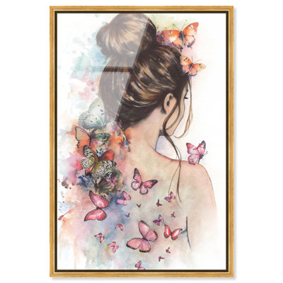 Chic Girl Butterflies Framed High-Gloss Acrylic Glass Wall Art Boho by Art Remedy, Gold Frame, 30 x 45