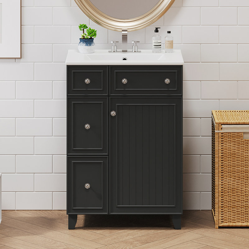 24'' Single Bathroom Vanity with Top, Black