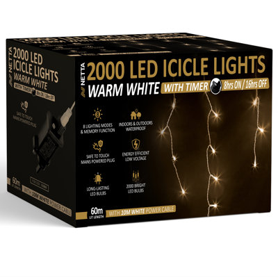 NETTA Icicle Fairy Christmas Lights - 2000 LED / 60M Lit-Length