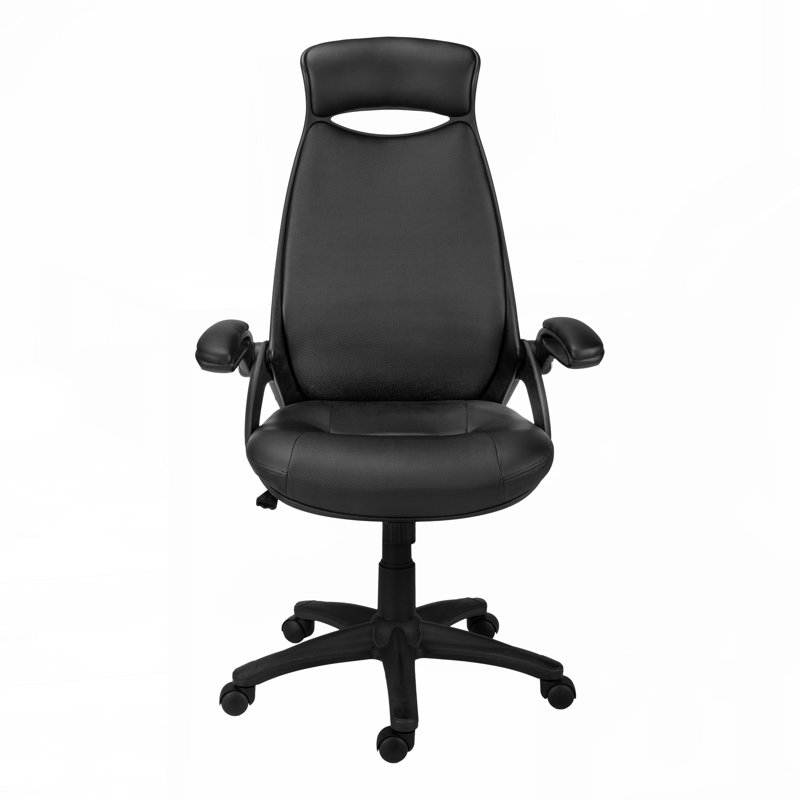 Office Chair,Adjustable Height,Swivel,Ergonomic,Armrests,Computer Desk,Work,Black Leather Look,Black Metal,Contemporary,