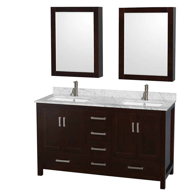 Sheffield 60" Double Bathroom Vanity Set with Mirror, Espresso