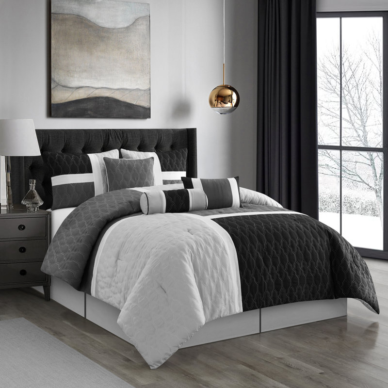 Navy and Gray Microfiber King Comforter Set with Decorative Pillows