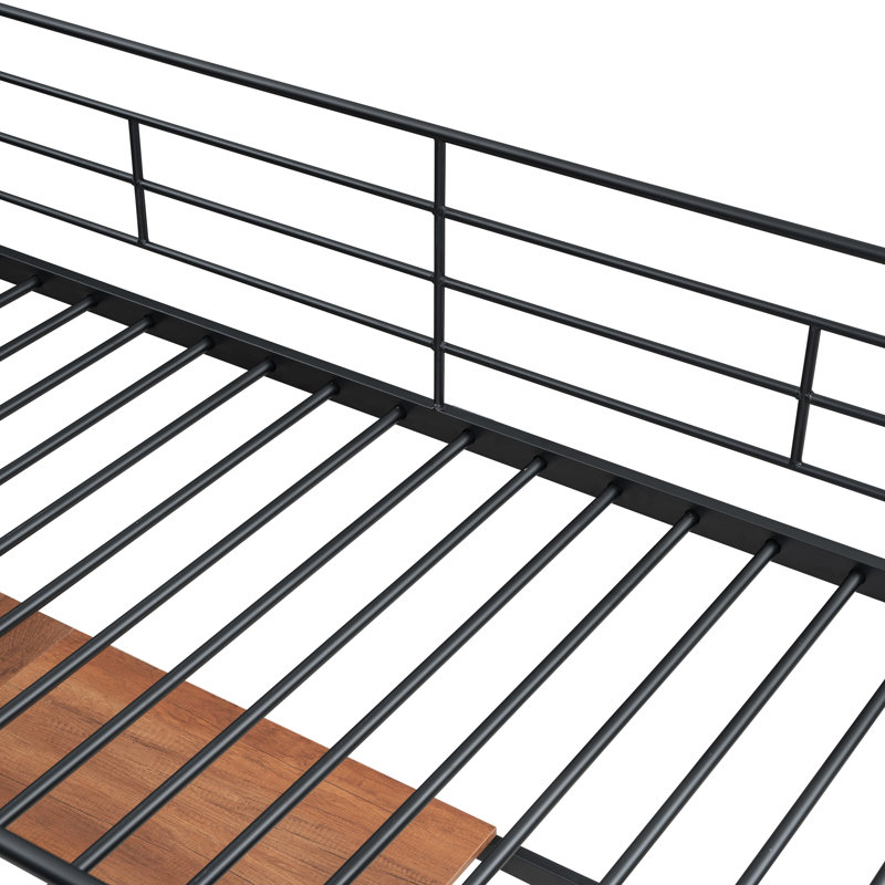Lit mezzanine en métal noir avec panneau de rangement et échelle à 3 niveaux, Lit simple, Noir