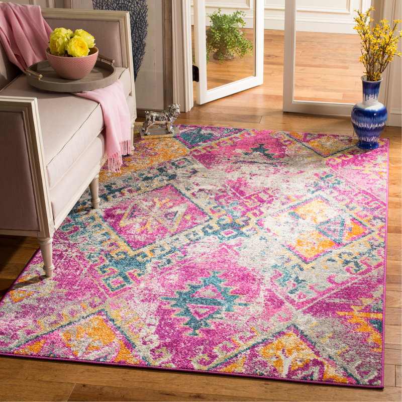 Tapis fuchsia à motif géométrique Felty