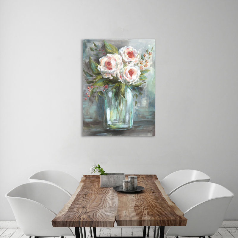 Blooms In A Mason Jar II - Wrapped Canvas Print, 81.3 cm H x 61 cm W