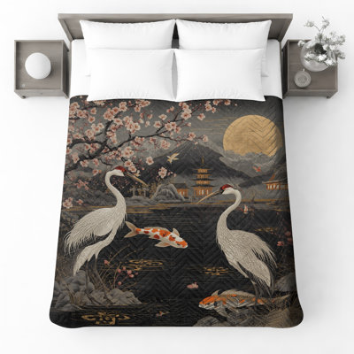 Couvre-lit matelassé Cherry Blossom Cranes toutes tailles