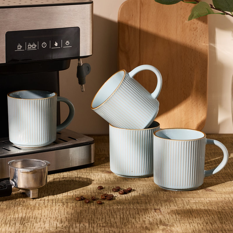16 Oz Coffee Mugs, Set of 6, Light Blue