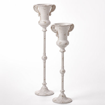 French Country Distressed Pedestal Urn Vase set2