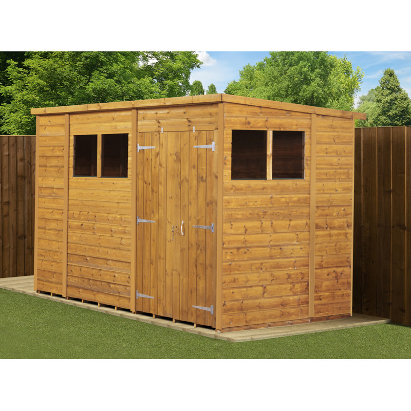 Modular Pent Garden Shed  10X6   Double Door Windows
