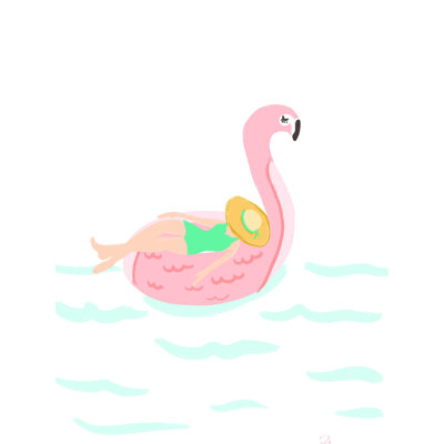 " Woman On Flamingo Float Sleeping "