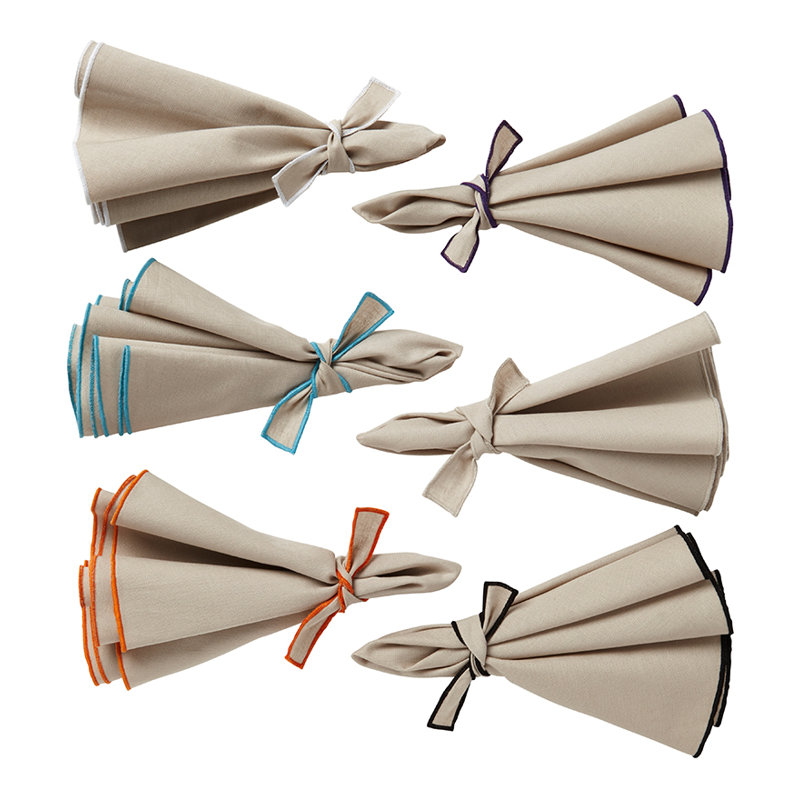 Cotton Round Napkin, White/Olive, 22" W x 22" L