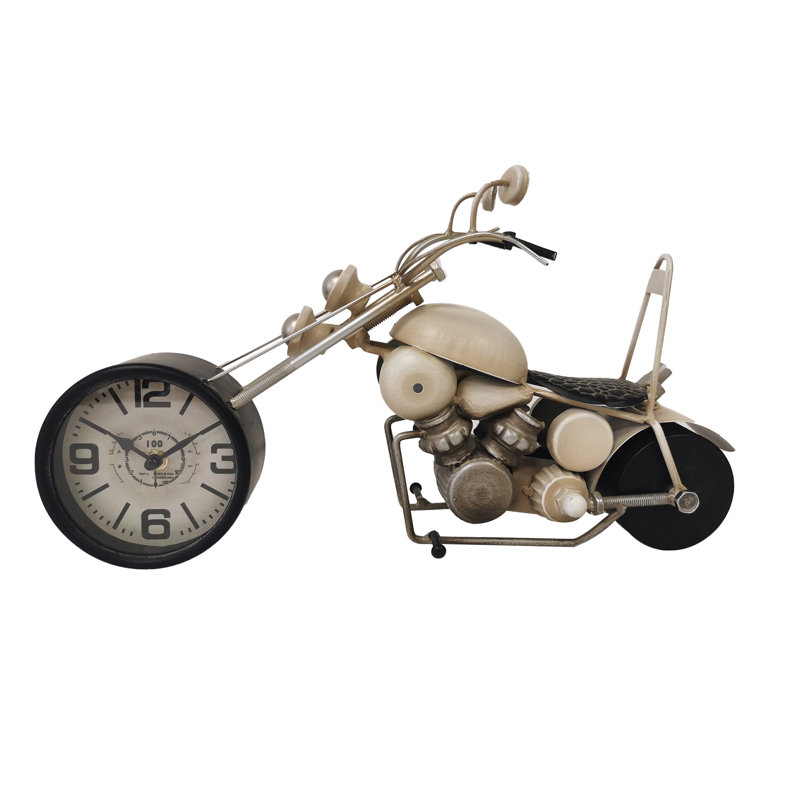 Horloge de table analogique à quartz en métal noir / crème