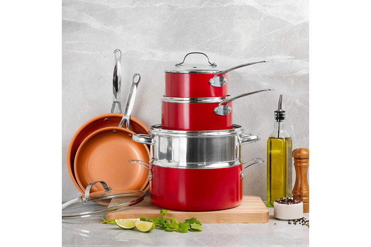 WearEver 5 Piece Nonstick Cookware Set Copper Fry Pan Sauce Lids for sale  online