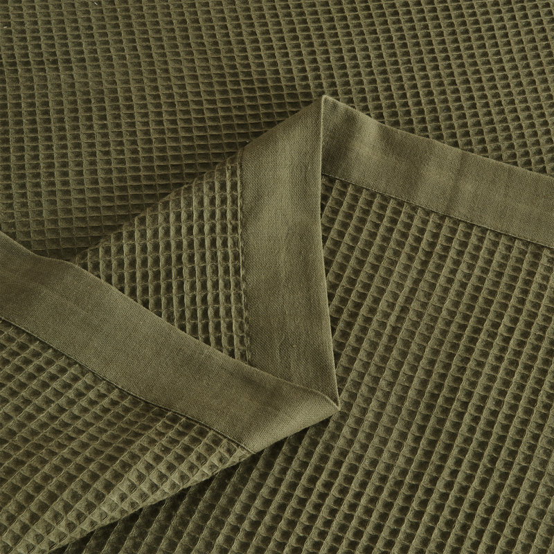 Couverture d'été 100% coton tissé gaufré léger, Vert olive, Très grand