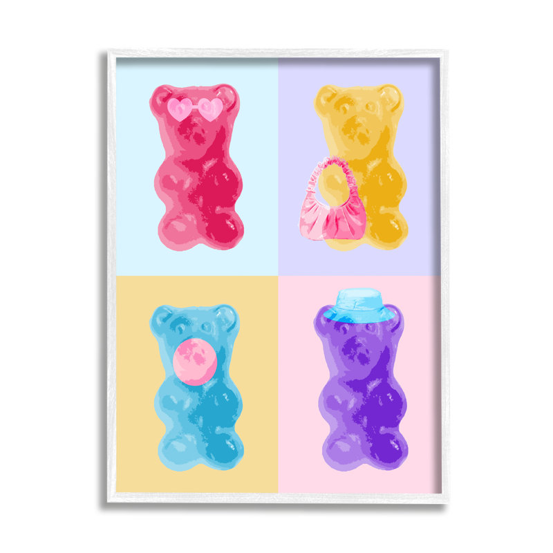 Pop style bonbons ours encadrés, estampe numérique par Daphne Polselli, H 30 po x l 24 po, Giclée encadrée blanc bord de mer