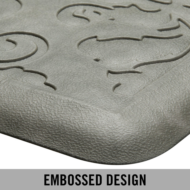 Gray Embossed Faux Leather Anti-Fatigue Kitchen Mat 17.5" x 32"