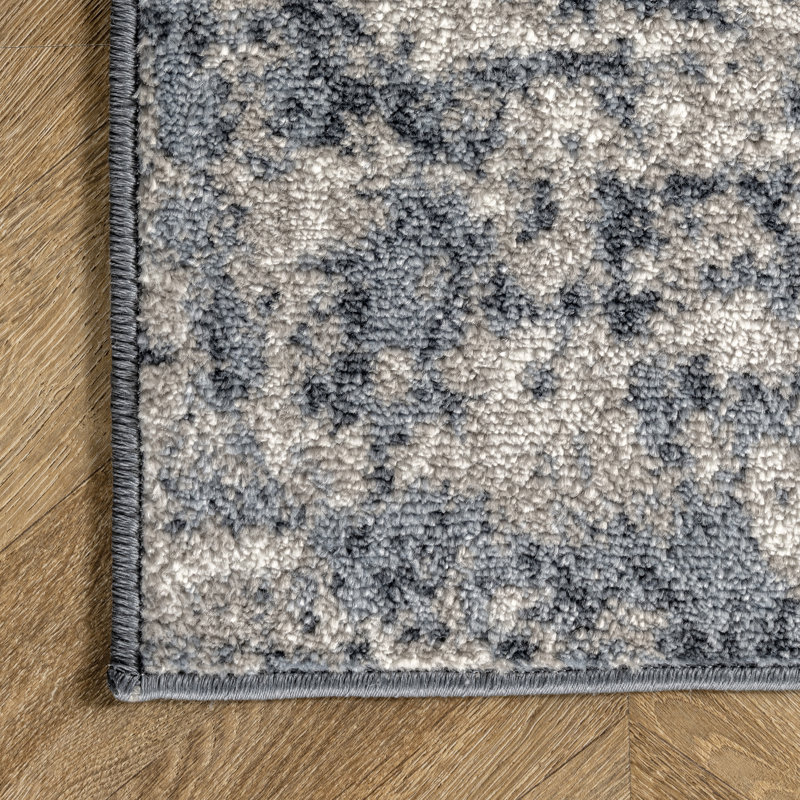 Acad Abstract Contemporary Performance Blue/Gray/Ivory Rug, Rectangle 8'10" x 12'