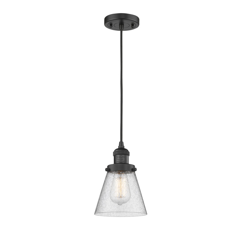 Luminaire suspendu 1 lumière à cône simple Vistawood, H 129,13 po x l 6,25 po x P 6,25 po, Grainé, Noir mat