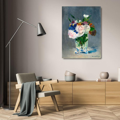 «Red Barrel Studio® Manet, galerie d'art tendue sur toile tendue sous le titre Édredon: fleurs dans un vase en cristal