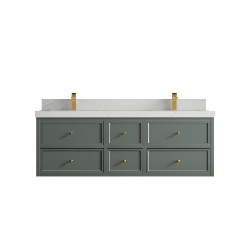 Meuble-lavabo double flottant 60 po avec dessus en quartz Roswell