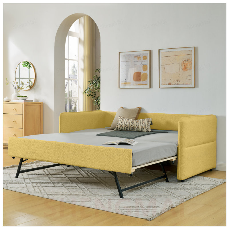 Canapé-lit simple tapissier à capitonnage escamotable, idéal pour le confort et l'efficacité de l'espace avec le tissu Boucle