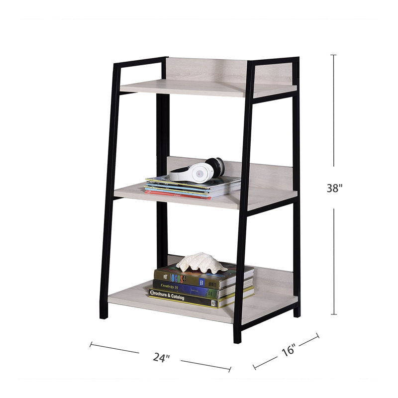 Ahlexis Ladder Bookcase with Open Compartments, (3 Shelves) 37" H x 24" W x 16" D, Beige incorrect