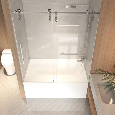 Porte de douche 66 "H 66", verre 5/8 "8Mm, structure en acier inoxydable en nickel brossé, largeur réglable, ouverture réversible, imperméable et quincaillerie - porte de baignoire 56-60" x H H, transparente