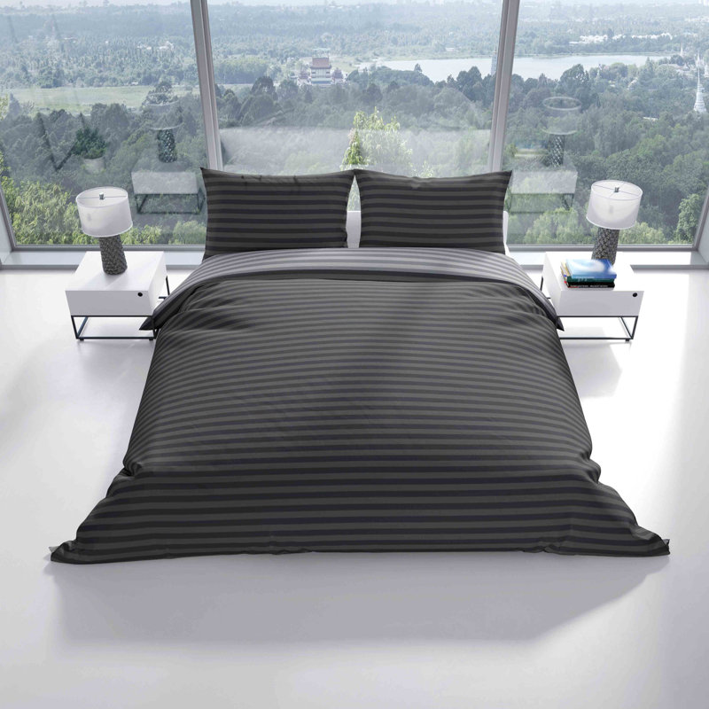 Lonetta Bed Linen Set with Pillowcase, Anthracite/Grey, 135 x 200cm + 1 Pillowcase (80 x 80cm)