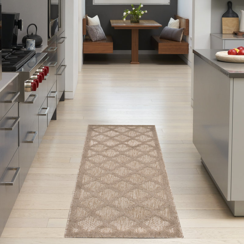 Tapis intérieur / extérieur brun / beige Adianey Red Barrel Studio Easy Care, Tapis de couloir 2 pi x 6 pi