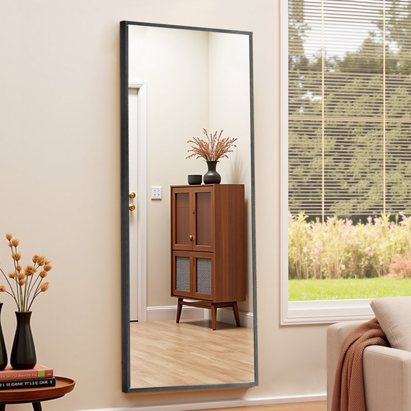 Full Length Mirror, Floor Mirror Standing Hanging Or Leaning Against Wall, Suitable For Bedroom, 64" x 21", Black